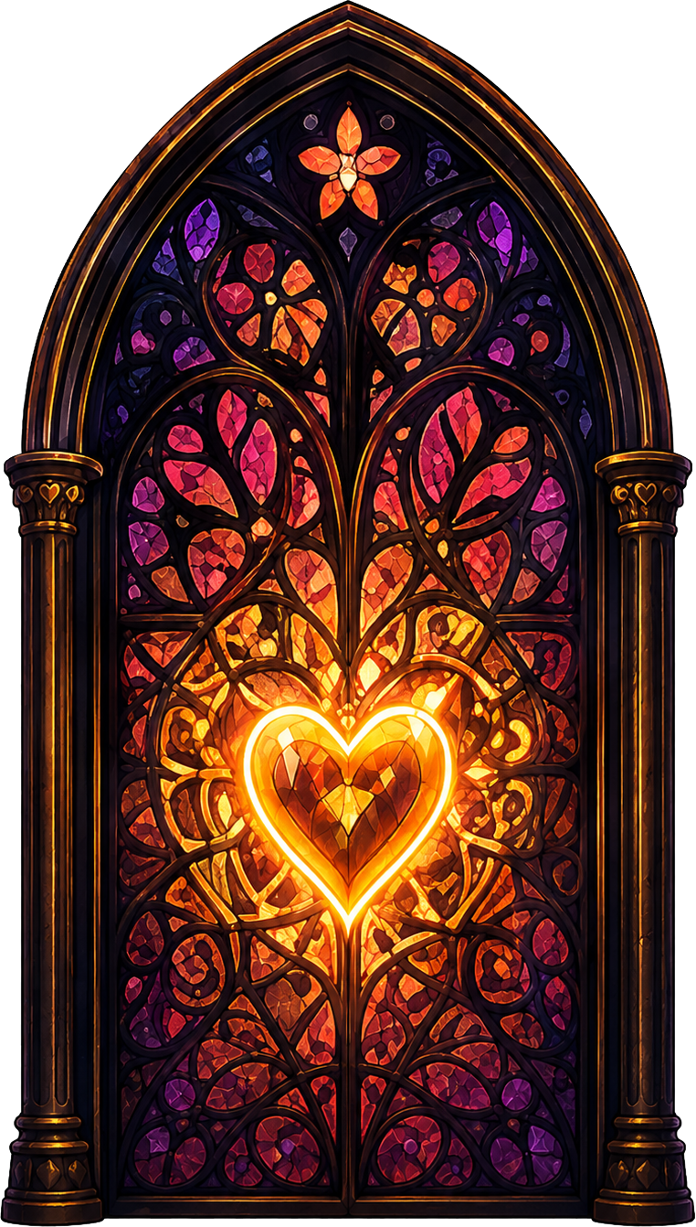 An ornate gothic doorway glowing with warm light